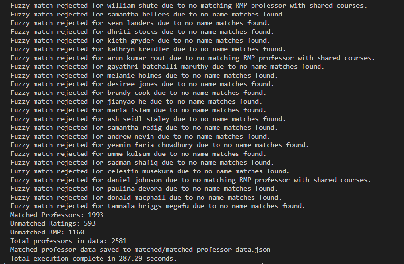 Professor ratings script logs
