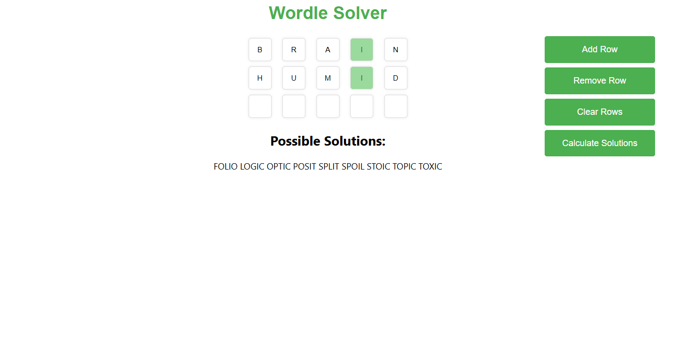 Wordle Solver main interface
